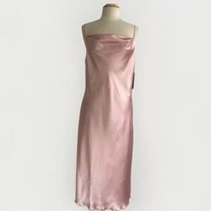 Y2K Bebe cowl neck adjustable spaghetti strap pink midi satin slip dress.  L NWT